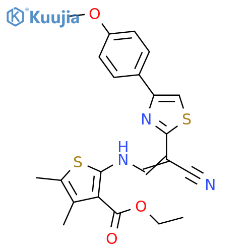 ethyl 2-{(1Z)-2-cyano-2-4-(4-methoxyphenyl)-1,3-thiazol-2-yleth-1-en-1-ylamino}-4,5-dimethylthiophene-3-carboxylate structure