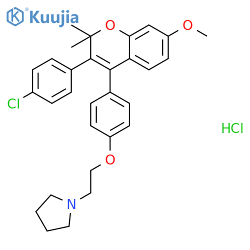 1-(2-{4-[3-(4-chlorophenyl)-7-methoxy-2,2-dimethyl-2H-chromen-4-yl]phenoxy}ethyl)pyrrolidine hydrochloride structure