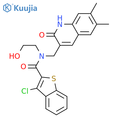 3-chloro-n-[(6,7-dimethyl-2-oxo-1,2-dihydro-3-quinolinyl)methyl]- N-(2-hydroxyethyl)-1-benzothiophene-2-carboxamide structure