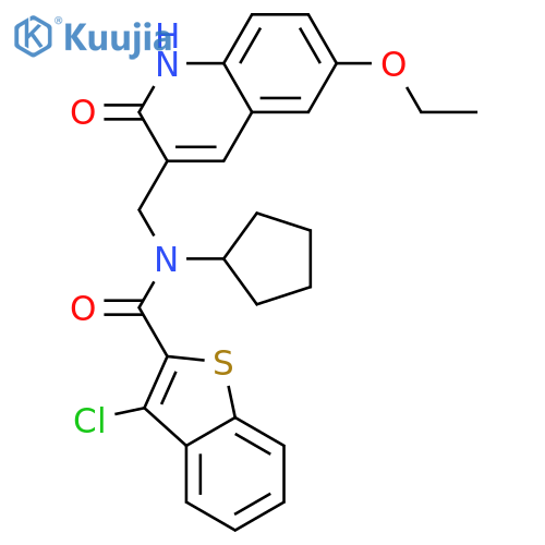 Benzo[b]thiophene-2-carboxamide, 3-chloro-N-cyclopentyl-N-[(6-ethoxy-1,2-dihydro-2-oxo-3-quinolinyl)methyl]- (9CI) structure