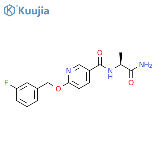 3-Pyridinecarboxamide,N-[(1S)-2-amino-1-methyl-2-oxoethyl]-6-[(3-fluorophenyl)methoxy]- structure