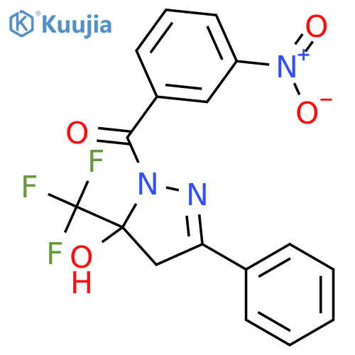 1-[(3-nitrophenyl)carbonyl]-3-phenyl-5-(trifluoromethyl)-4,5-dihydro-1H-pyrazol-5-ol structure