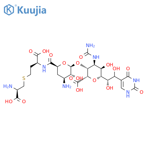 (8RS)-O3-{3-amino-N-[(S)-3-((R)-2-amino-2-carboxy-ethylsulfanyl)-1-carboxy-propyl]-beta-D-xylo-3,4-dideoxy-hexopyranuronic acid amidosyl}-8-(2,4-dioxo-1,2,3,4-tetrahydro-pyrimidin-5-yl)-4-ureido-L-erythro-L-gluco-2,6-anhydro-4-deoxy-octonicacid structure