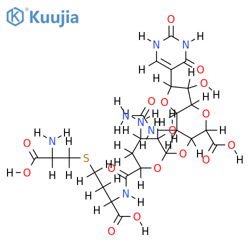 (8S)-O3-{3-amino-N-[(S)-3-((R)-2-amino-2-carboxy-ethylsulfanyl)-1-carboxy-propyl]-beta-D-xylo-3,4-dideoxy-hexopyranuronamidosyl}-8-(2,4-dioxo-1,2,3,4-tetrahydro-pyrimidin-5-yl)-4-ureido-L-erythro-L-gluco-2,6;5,8-dianhydro-4-deoxy-octonic acid structure