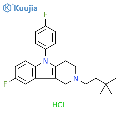 1H-Pyrido[4,3-b]indole, 2-(3,3-dimethylbutyl)-8-fluoro-5-(4-fluorophenyl)-2,3,4,5-tetrahydro-, hydrochloride (1:1) structure