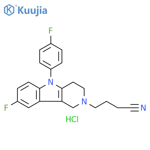 2H-Pyrido[4,3-b]indole-2-butanenitrile, 8-fluoro-5-(4-fluorophenyl)-1,3,4,5-tetrahydro-, hydrochloride (1:1) structure