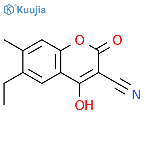 2H-1-Benzopyran-3-carbonitrile, 6-ethyl-4-hydroxy-7-methyl-2-oxo- structure