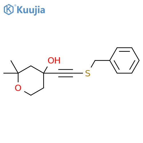 2H-Pyran-4-ol, tetrahydro-2,2-dimethyl-4-[[(phenylmethyl)thio]ethynyl]- structure