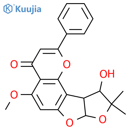 4H-Furo[3',2':4,5]furo[2,3-h]-1-benzopyran-4-one, 7a,9,10,10a-tetrahydro-10-hydroxy-5-methoxy-9,9-dimethyl-2-phenyl-, (7aR,10S,10aS)-rel-(+)- structure
