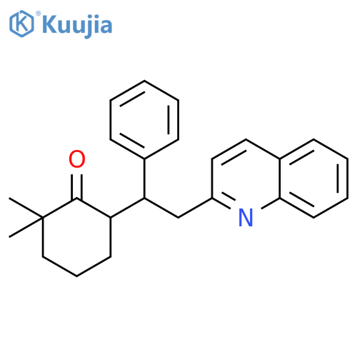 2,2-dimethyl-6-(1-phenyl-2-quinolin-2-yl-ethyl)cyclohexan-1-one structure