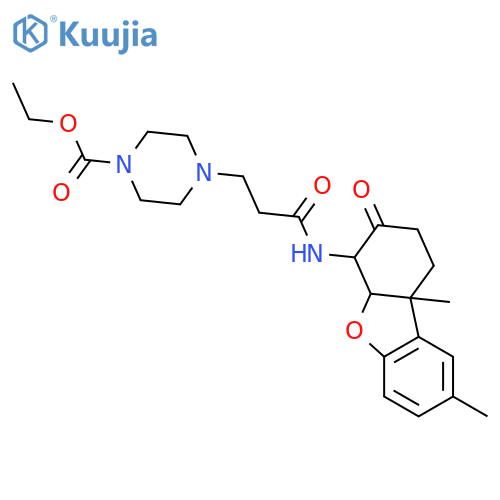 ethyl 4-(3-{[(4S,4aS,9bR)-8,9b-dimethyl-3-oxo-1,2,3,4,4a,9b-hexahydrodibenzo[b,d]furan-4-yl]amino}-3-oxopropyl)piperazine-1-carboxylate structure