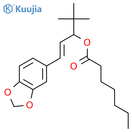 (2E)-3-(1,3-benzodioxol-5-yl)-1-tert-butylprop-2-en-1-yl heptanoate structure