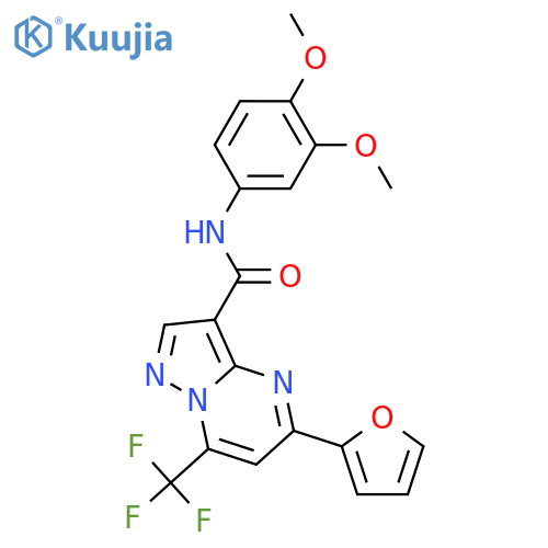 N-(3,4-dimethoxyphenyl)-5-(furan-2-yl)-7-(trifluoromethyl)pyrazolo[1,5-a]pyrimidine-3-carboxamide structure