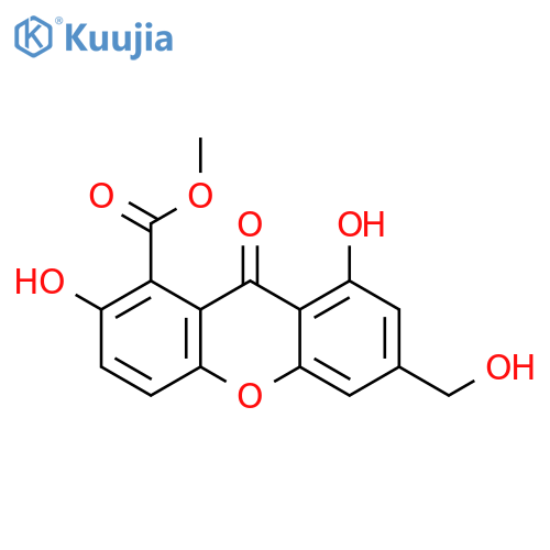 2,8-dihydroxy-6-hydroxymethyl-9-oxo-xanthene-1-carboxylic acid methyl ester structure
