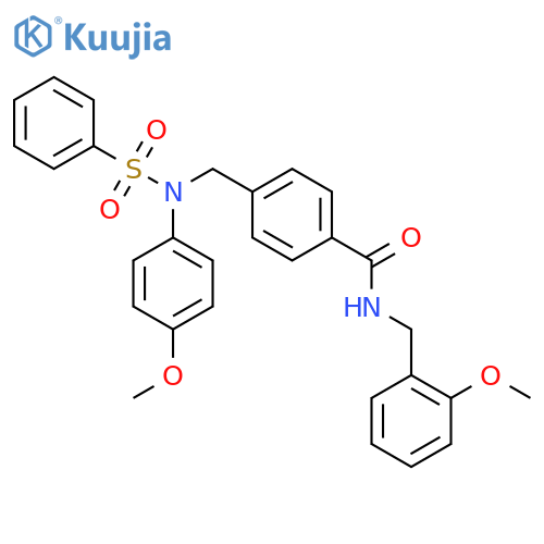 4-[[benzenesulfonyl-(4-methoxyphenyl)amino]methyl]-N-[(2-methoxyphenyl)methyl]benzamide structure