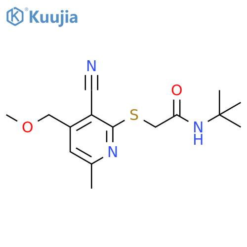 N-tert-butyl-2-{[3-cyano-4-(methoxymethyl)-6-methylpyridin-2-yl]sulfanyl}acetamide structure