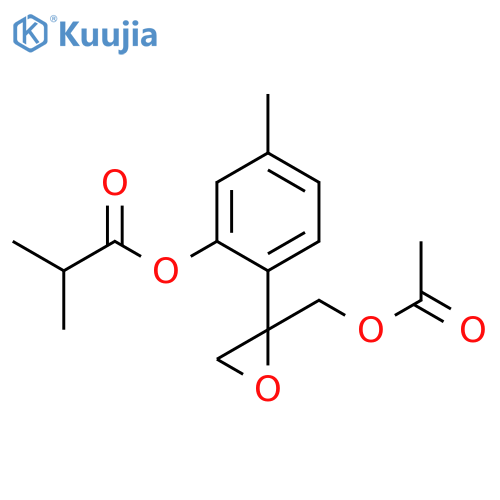 Propanoic acid, 2-methyl-, 2-[2-[(acetyloxy)methyl]-2-oxiranyl]-5-methylphenyl ester structure
