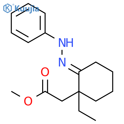 Cyclohexaneacetic acid, 1-ethyl-2-(phenylhydrazono)-, methyl ester structure