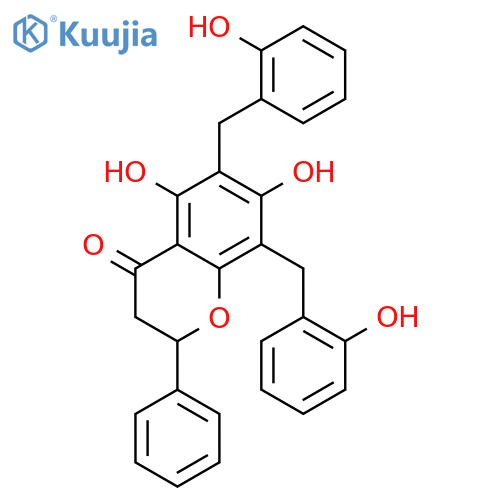 (S)-5,7-dihydroxy-6,8-bis(2-hydroxybenzyl)-2-phenylchroman-4-one structure