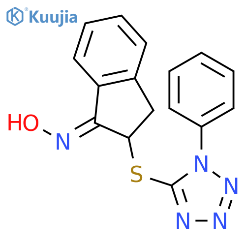 1H-INDEN-1-ONE, 2,3-DIHYDRO-2-[(1-PHENYL-1H-TETRAZOL-5-YL)THIO]-, OXIME structure