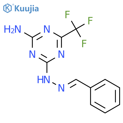 4-[(2E)-2-benzylidenehydrazinyl]-6-(trifluoromethyl)-1,3,5-triazin-2-amine structure