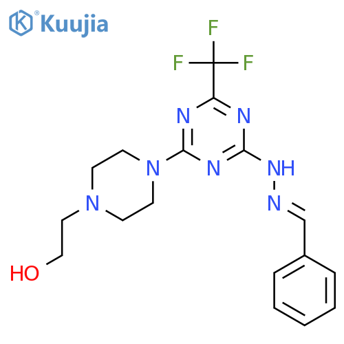 Benzaldehyde,2-[4-[4-(2-hydroxyethyl)-1-piperazinyl]-6-(trifluoromethyl)-1,3,5-triazin-2-yl]hydrazone structure