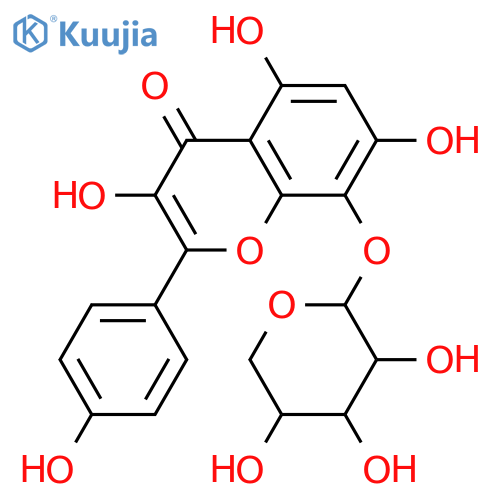 4H-1-Benzopyran-4-one, 8-(α-L-arabinopyranosyloxy)-3,5,7-trihydroxy-2-(4-hydroxyphenyl)- structure