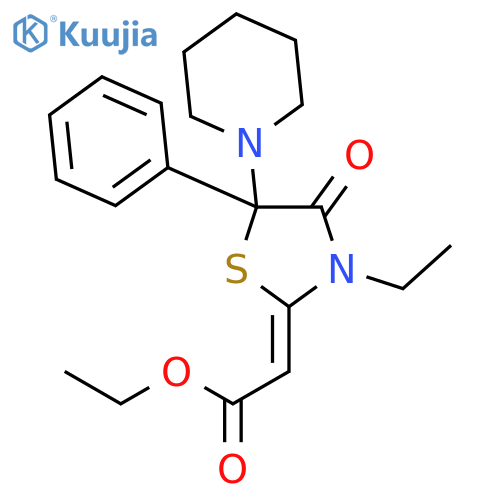ethyl (2Z)-(3-ethyl-4-oxo-5-phenyl-5-piperidin-1-yl-1,3-thiazolidin-2-ylidene)ethanoate structure