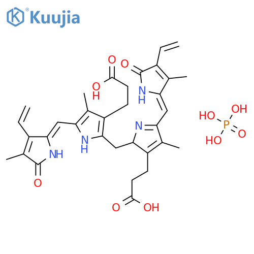 3-[2-[[3-(2-carboxyethyl)-4-methyl-5-[(Z)-(4-methyl-5-oxo-3-vinyl-pyrrol-2-ylidene)methyl]-1H-pyrrol-2-yl]methyl]-4-methyl-5-[(Z)-(3-methyl-5-oxo-4-vinyl-pyrrol-2-ylidene)methyl]-2H-pyrrol-3-yl]propanoic acid phosphate structure
