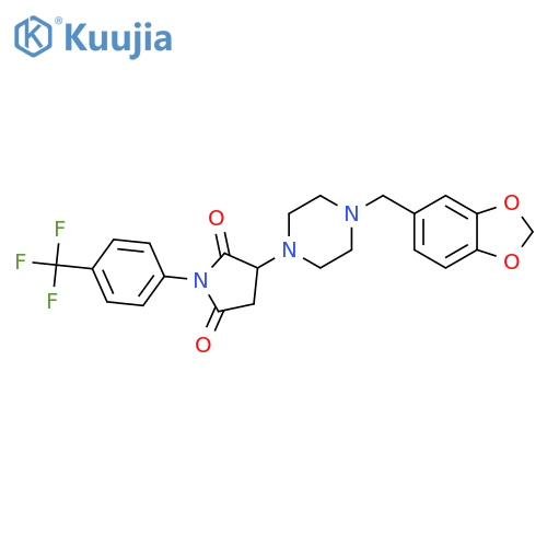 <br>3-(4-Benzo[1,3]dioxol-5-ylmethyl-piperazin-1-yl)-1-(4-trifluoromethyl-pheny l)-pyrrolidine-2,5-dione structure