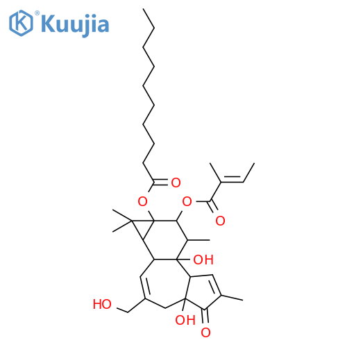 Decanoic acid,(1aS,2R,3R,3aS,3bS,6aR,9aS,9bR)-1,2,3,3a,3b,6,6a,7,9a,9b-decahydro-3a,6a-dihydroxy-8-(hydroxymethyl)-1,1,3,5-tetramethyl-2-[[(2E)-2-methyl-1-oxo-2-buten-1-yl]oxy]-6-oxo-1aH-cyclopropa[3,4]benz[1,2-e]azulen-1a-ylester structure