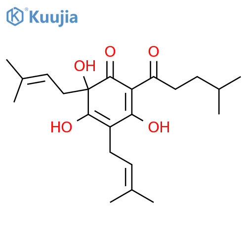 3,5,6-Trihydroxy-4,6-bis(3-methylbut-2-enyl)-2-(4-methylpentanoyl)cyclohexa-2,4-dien-1-one structure