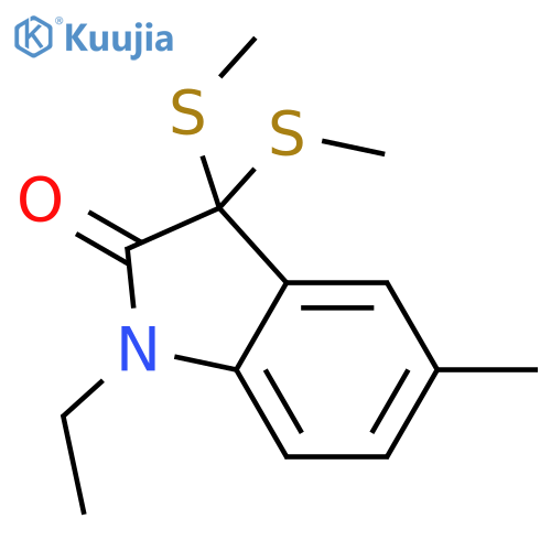 2H-Indol-2-one, 1-ethyl-1,3-dihydro-5-methyl-3,3-bis(methylthio)- structure
