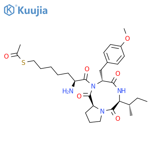 Cyclo[(2S)-7-(acetylthio)-2-aminoheptanoyl-O-methyl-D-tyrosyl-L-isoleucyl-L-prolyl] structure