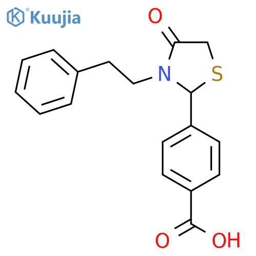 4-4-Oxo-3-(2-phenylethyl)-1,3-thiazolidin-2-ylbenzoic acid structure