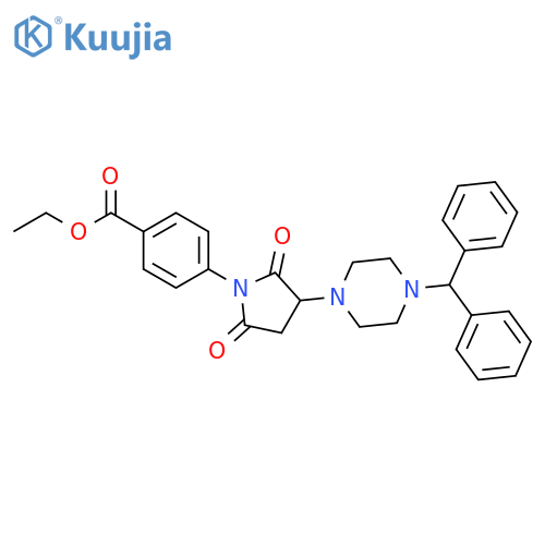 ethyl 4-{3-[4-(diphenylmethyl)piperazin-1-yl]-2,5-dioxopyrrolidin-1-yl}benzoate structure