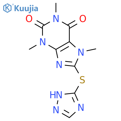 1,3,7-trimethyl-8-(1H-1,2,4-triazol-5-ylsulfanyl)-3,7-dihydro-1H-purine-2,6-dione structure
