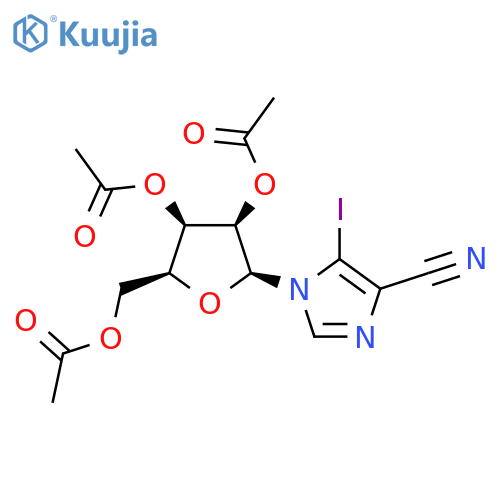 5-Iodo-1-(2’,3’,5’-tri-O-acetyl-b-D-ribofuranosyl)-imidazo-4-carbonitrile structure