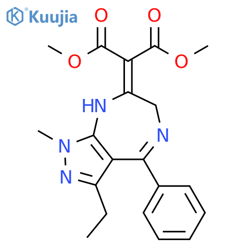 Propanedioic acid, 2-(3-ethyl-6,8-dihydro-1-methyl-4-phenylpyrazolo[3,4-e][1,4]diazepin-7(1H)-ylidene)-, 1,3-dimethyl ester structure