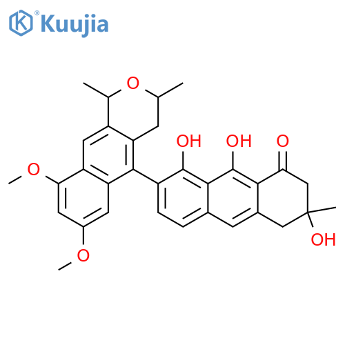 7-(7,9-dimethoxy-1,3-dimethyl-3,4-dihydro-1H-benzo[g]isochromen-5-yl)-3,8,9-trihydroxy-3-methyl-3,4-dihydroanthracen-1(2H)-one structure
