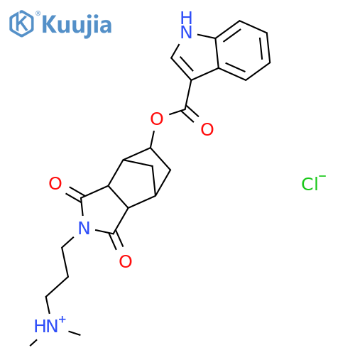 3-{(4S,7S)-5-[(1H-indol-3-ylcarbonyl)oxy]-1,3-dioxooctahydro-2H-4,7-methanoisoindol-2-yl}-N,N-dimethylpropan-1-aminium chloride structure