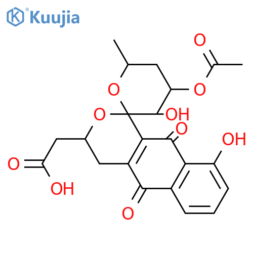 [4'-(acetyloxy)-3',9-dihydroxy-6'-methyl-5,10-dioxo-3,3',4,4',5,5',6',10-octahydrospiro[benzo[g]isochromene-1,2'-pyran]-3-yl]acetic acid structure