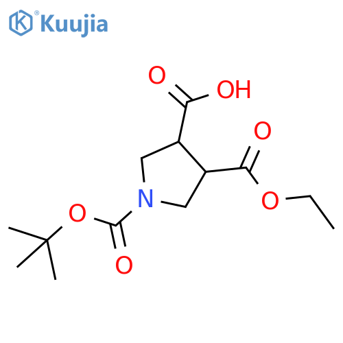 (3r,4r)-4-(ethoxycarbonyl)-1-{[(2-methyl-2-propanyl)oxy]carbonyl} -3-pyrrolidinecarboxylic Acid structure