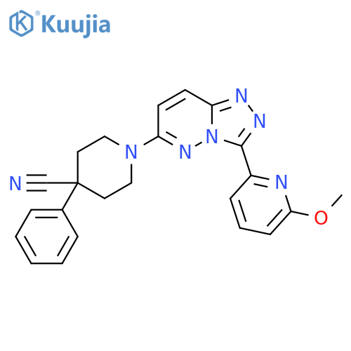 4-Piperidinecarbonitrile,1-[3-(6-methoxy-2-pyridinyl)-1,2,4-triazolo[4,3-b]pyridazin-6-yl]-4-phenyl- structure