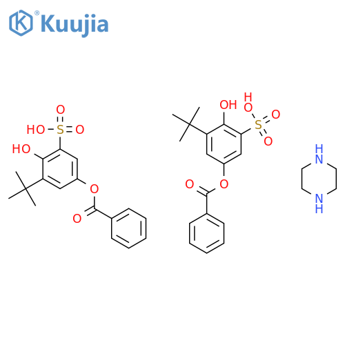 3-tert-butyl-2-hydroxy-5-[(phenylcarbonyl)oxy]benzenesulfonic acid - piperazine (2:1) structure