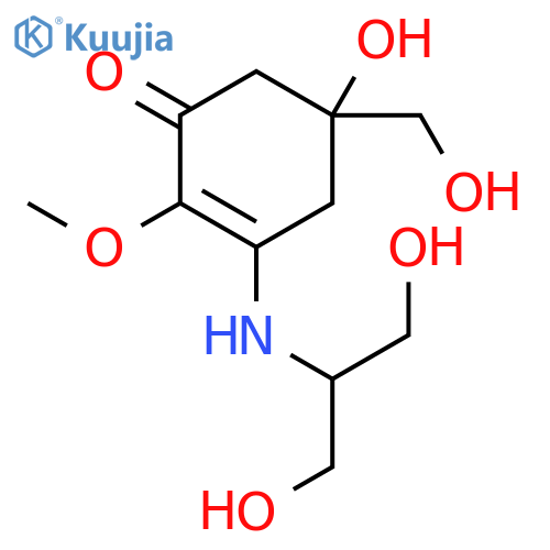 (5S)-3-[(1,3-dihydroxypropan-2-yl)amino]-5-hydroxy-5-(hydroxymethyl)-2-methoxycyclohex-2-en-1-one structure