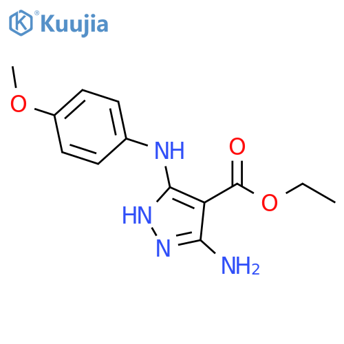 1H-Pyrazole-4-carboxylic acid, 3-amino-5-[(4-methoxyphenyl)amino]-, ethyl ester structure