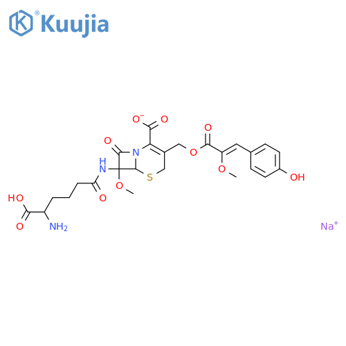 sodium (6R,7S)-7-{[(5R)-5-amino-5-carboxypentanoyl]amino}-3-({[(2Z)-3-(4-hydroxyphenyl)-2-methoxyprop-2-enoyl]oxy}methyl)-7-methoxy-8-oxo-5-thia-1-azabicyclo[4.2.0]oct-2-ene-2-carboxylate structure