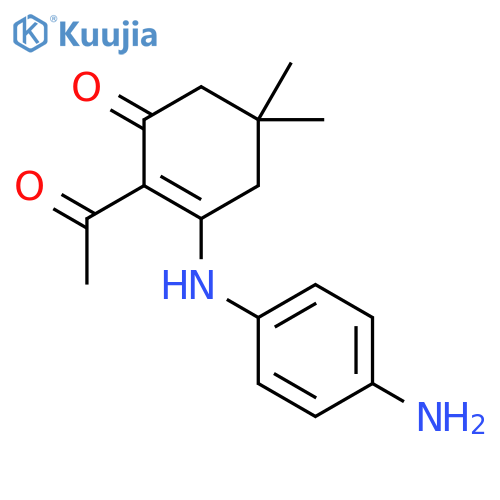 2-acetyl-3-[(4-aminophenyl)amino]-5,5-dimethylcyclohex-2-en-1-one structure