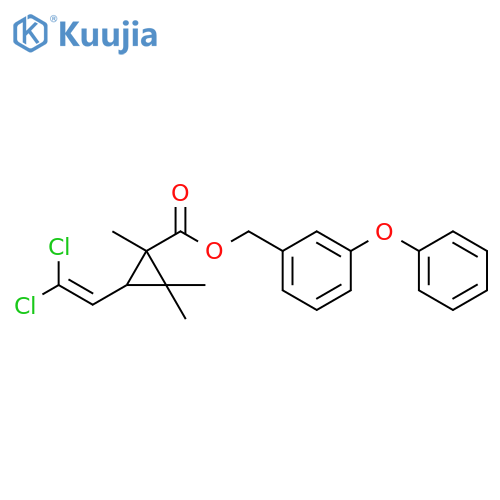Cyclopropanecarboxylic acid, 3-(2,2-dichloroethenyl)-1,2,2-trimethyl-,(3-phenoxyphenyl)methyl ester structure
